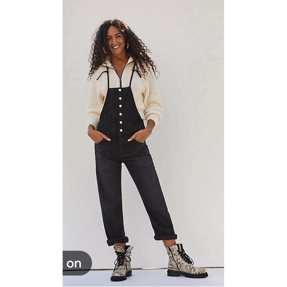 Anthropologie Pilcro The Painters Denim Overalls Women's Size 31 Black Boho